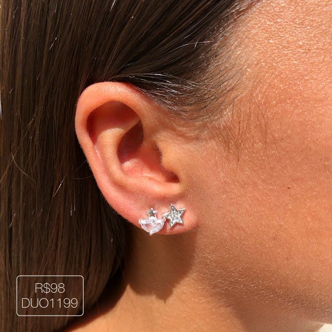 Duo Estrela Cravejada + Pedra Lua Cristal Prateada